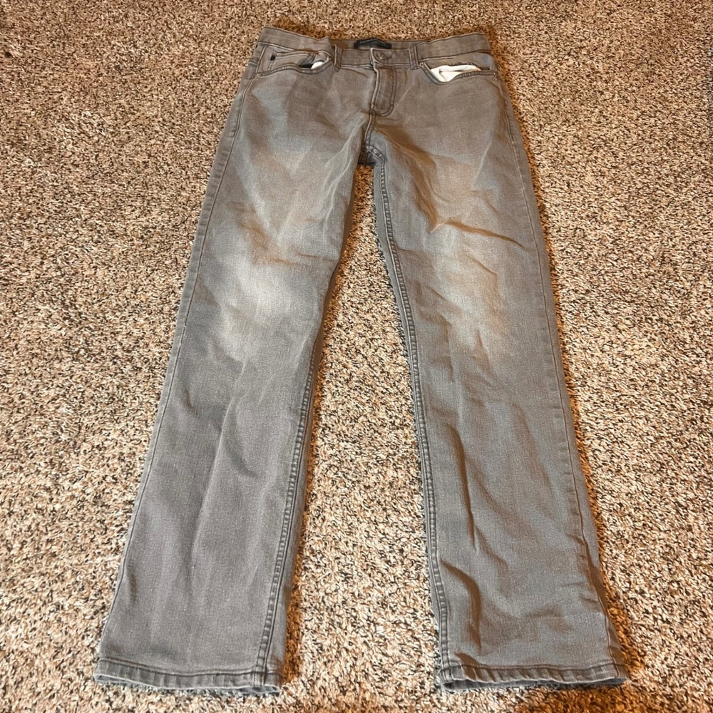 Calvin Klein Jeans Boys Slim Straight Gray Wash Adjustable Waist Pants Size 18
